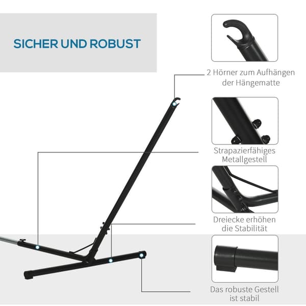 Hammock Frame Justerbar Hängmatta Stativ För Trädgård & Strand, Metall, Upp Till 120Kg, (308-380)X108X120Cm