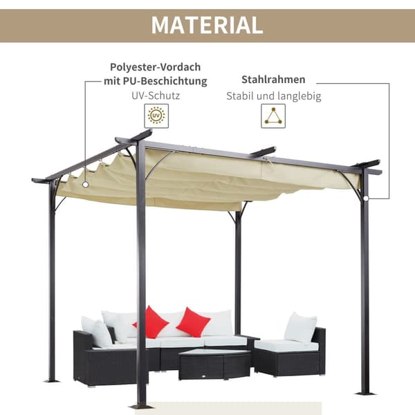 Pergola Vanntett Lysthus 3 X 3 M Terrassetak Med Skyvetak, Uv-Beskyttelse For Hage Aluminium Beige