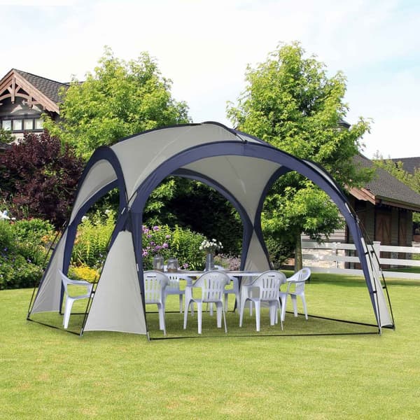 Campingtelt Hagetelt Telt Partytelt Solbeskyttelse Værbestandig Glassfiberstang + Polyester Kremhvit + Blå 3,5 X 3,5 X 2,3 M