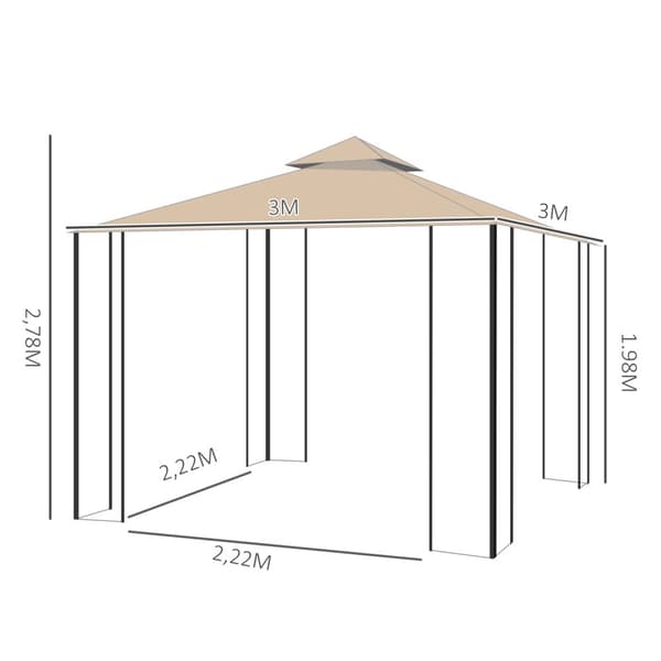Telt 3X3M Partytelt Værbestandig 4 Hyller Metall Polyester Beige