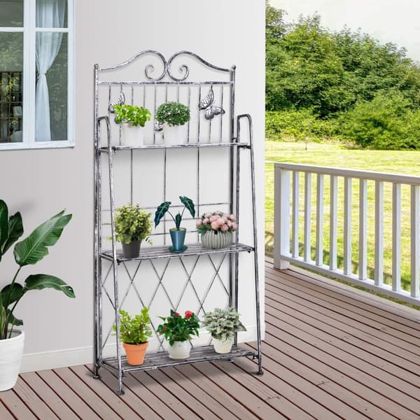 Plant Rack Metallinen Kukkateline, 3 Tasoa, Kukkaportaat Puutarhaan, Hopeanharmaa, 44X25X96Cm
