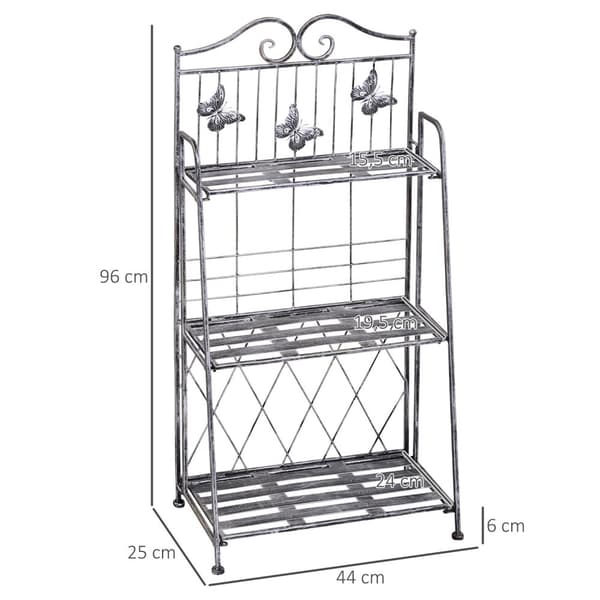 Plant Rack Metallinen Kukkateline, 3 Tasoa, Kukkaportaat Puutarhaan, Hopeanharmaa, 44X25X96Cm