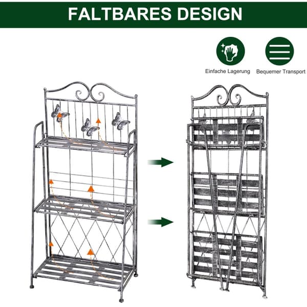 Plant Rack Metallinen Kukkateline, 3 Tasoa, Kukkaportaat Puutarhaan, Hopeanharmaa, 44X25X96Cm