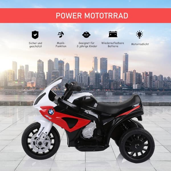 Bmw S1000Rr Lisensiert Elektrisk Trehjulssykkel Barnemotorsykkel Med Batteri, Barnekjøretøy, Stål, Rød, 66X37X44 Cm