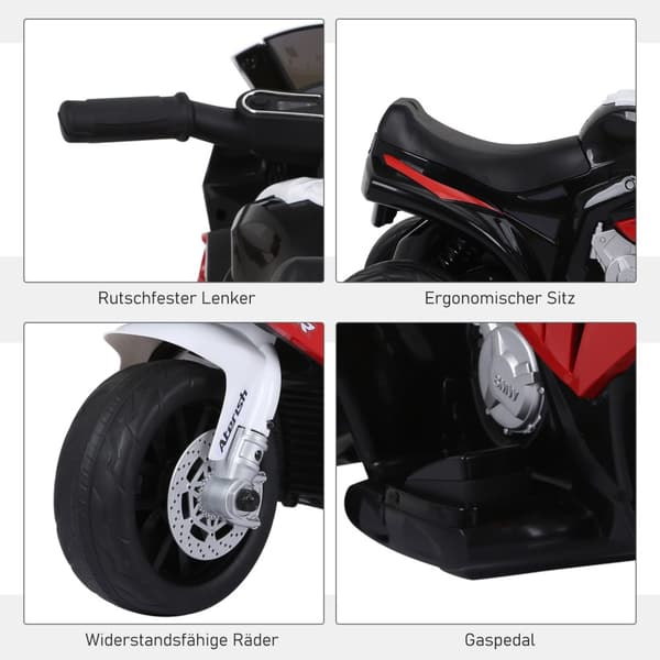 Bmw S1000Rr Lisensiert Elektrisk Trehjulssykkel Barnemotorsykkel Med Batteri, Barnekjøretøy, Stål, Rød, 66X37X44 Cm