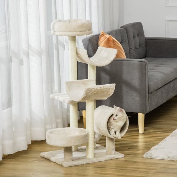 Cat Skrapestolpe Klatretre Med Leketunnel, Beige, L50Xb40Xh105 Cm