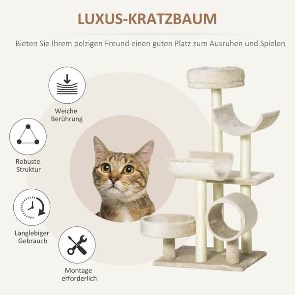 Cat Skrapestolpe Klatretre Med Leketunnel, Beige, L50Xb40Xh105 Cm