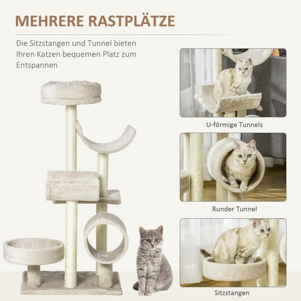 Cat Skrapestolpe Klatretre Med Leketunnel, Beige, L50Xb40Xh105 Cm