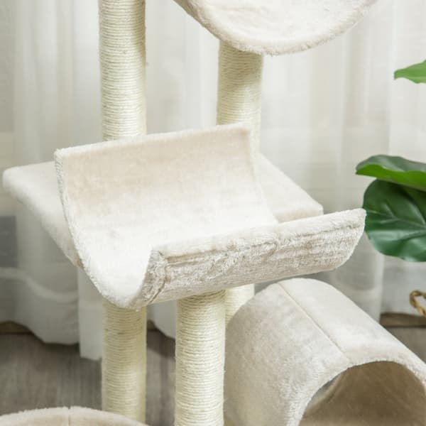 Cat Skrapestolpe Klatretre Med Leketunnel, Beige, L50Xb40Xh105 Cm