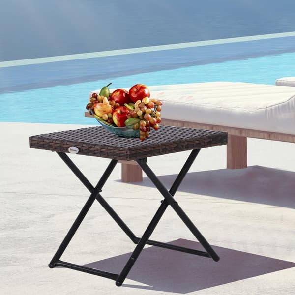 Hagebord Sidebord Blomsterstativ Hagemøbler Sammenleggbar Bord Polyrattan + Metall Brun 40 X 40 X 40 Cm