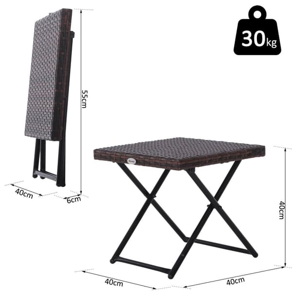 Hagebord Sidebord Blomsterstativ Hagemøbler Sammenleggbar Bord Polyrattan + Metall Brun 40 X 40 X 40 Cm