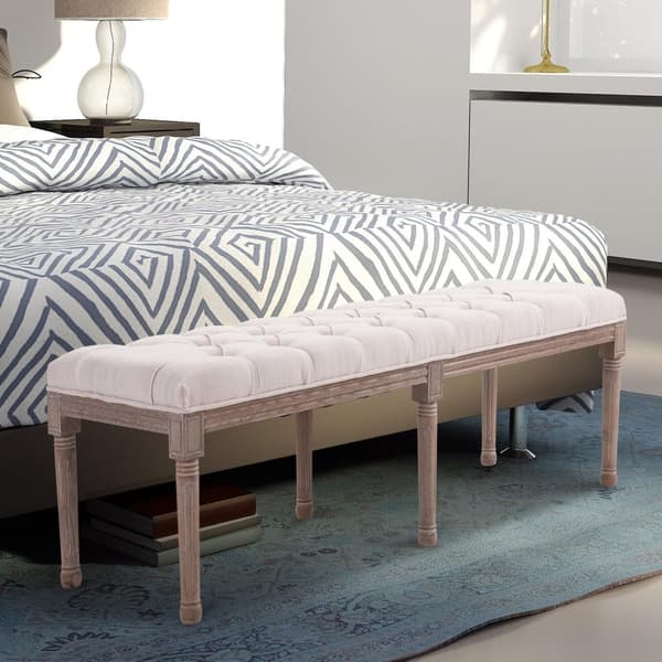Polstret Benk Lounge Krakk, Vintage Retro Med Knapper, Lin + Tre, Beige, 142X47X51Cm