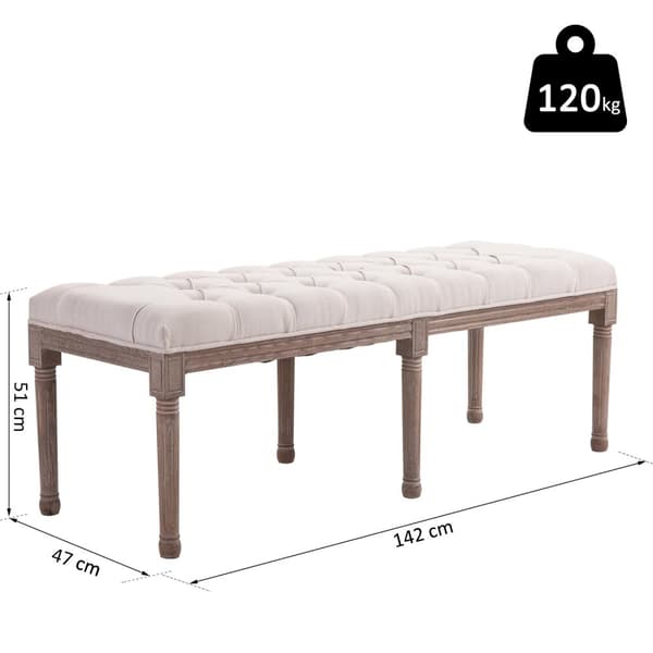 Polstret Benk Lounge Krakk, Vintage Retro Med Knapper, Lin + Tre, Beige, 142X47X51Cm
