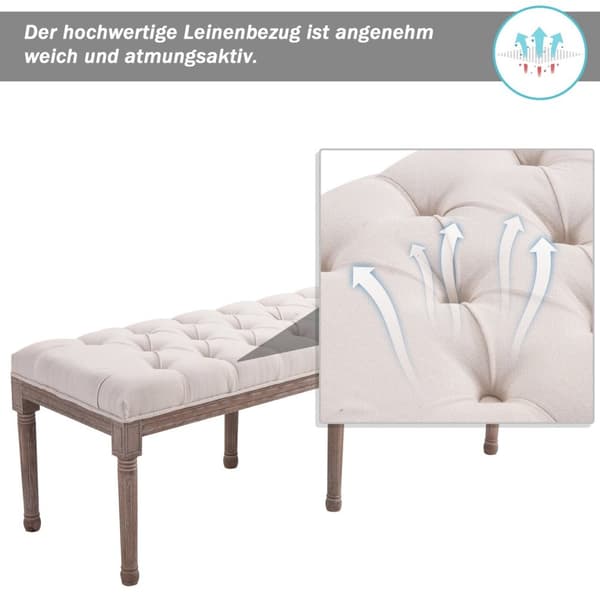 Polstret Benk Lounge Krakk, Vintage Retro Med Knapper, Lin + Tre, Beige, 142X47X51Cm