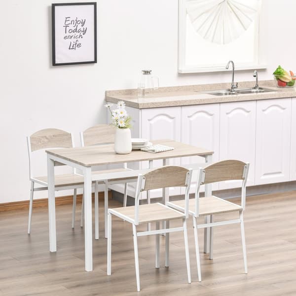 Spisegruppe 5-Delt Spisebordsett Med Trekorn Mdf + Metall, Grå + Hvit, 1 Bord + 4 Stoler
