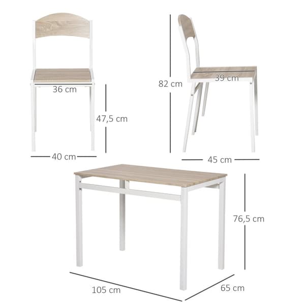 Spisegruppe 5-Delt Spisebordsett Med Trekorn Mdf + Metall, Grå + Hvit, 1 Bord + 4 Stoler