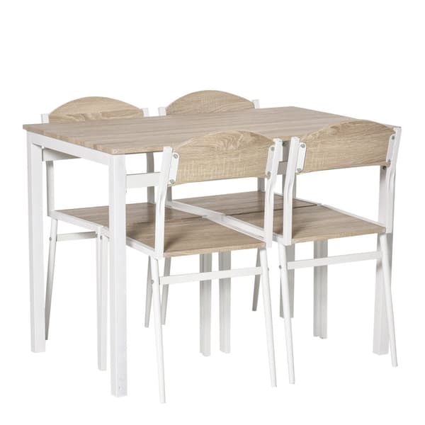 Spisegruppe 5-Delt Spisebordsett Med Trekorn Mdf + Metall, Grå + Hvit, 1 Bord + 4 Stoler