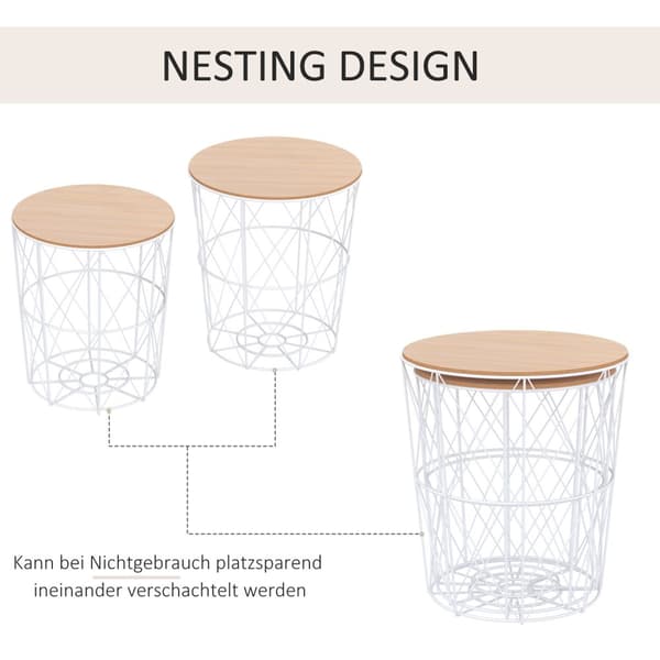 Sæt Med 2 Sofaborde I Natur & Hvid Sidebord 2-Delt, Mdf + Metal, Til Stue & Soveværelse, Ø40 X H45 Cm