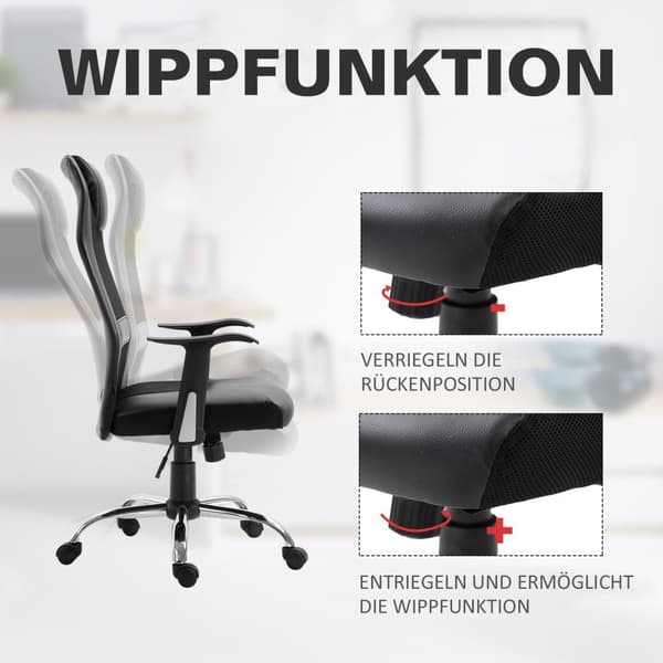 Kontorstol Ergonomisk Svingstol, Høydejusterbar, Pu-Skinn, Svart, 66X73X108-118 Cm