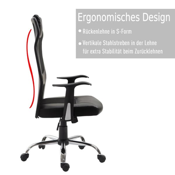 Kontorstol Ergonomisk Svingstol, Høydejusterbar, Pu-Skinn, Svart, 66X73X108-118 Cm