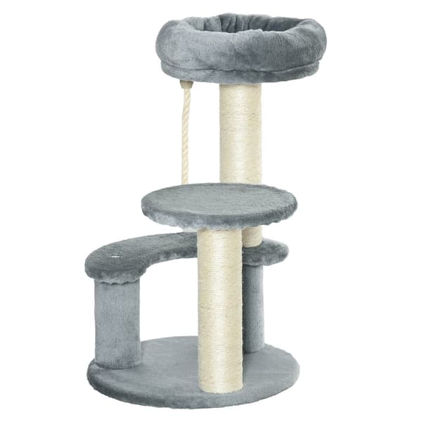 Kattträd Med Hängmatta 3-Vånings Lekträd Med Sisalpelare, Grå, Ø40Xh65 Cm