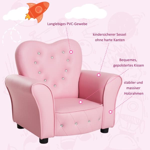 Lasten Sohva Princess Sydämenmuotoinen Lasten Nojatuoli Pinkki, Viihtyisä Lastenhuoneen Sohva, L59Xl41.5Xk49Cm