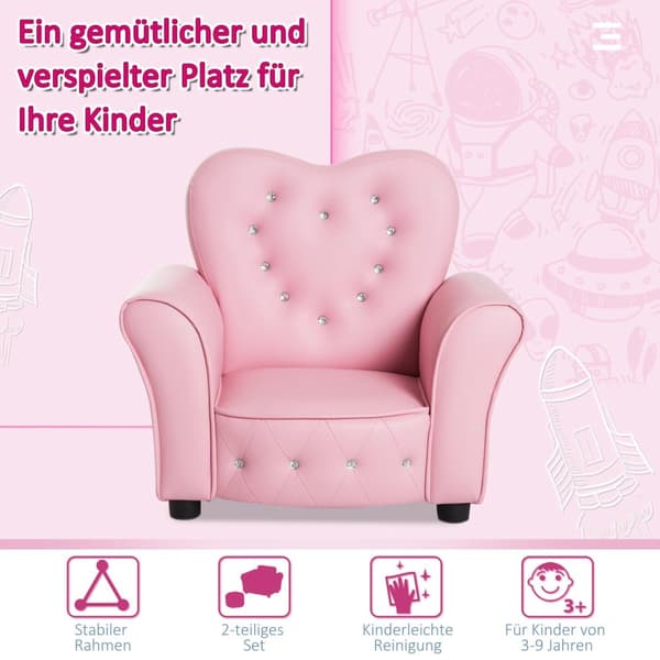 Lasten Sohva Princess Sydämenmuotoinen Lasten Nojatuoli Pinkki, Viihtyisä Lastenhuoneen Sohva, L59Xl41.5Xk49Cm