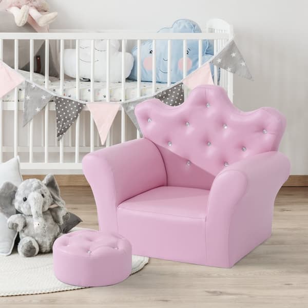 Tyttöjen Nojatuoli Pehmeä Sohva Crystal Buttons Jakkara Pinkki Mukava 3-Vuotiaasta Alkaen 58X40,5X49Cm