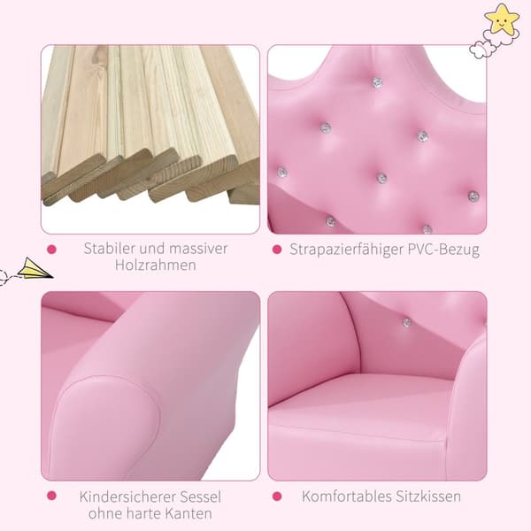 Tyttöjen Nojatuoli Pehmeä Sohva Crystal Buttons Jakkara Pinkki Mukava 3-Vuotiaasta Alkaen 58X40,5X49Cm