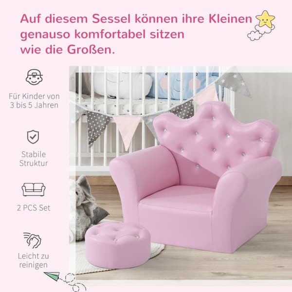 Tyttöjen Nojatuoli Pehmeä Sohva Crystal Buttons Jakkara Pinkki Mukava 3-Vuotiaasta Alkaen 58X40,5X49Cm