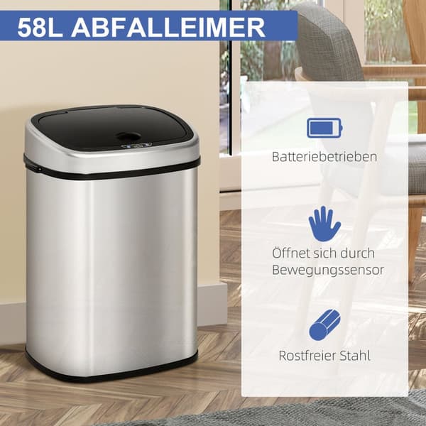Roskakori 58L Automaattinen Roskakori Infrapuna-Anturilla, Hygieeninen, Iso, Ruostumaton Teräs, Hopea, L40,9Xl28,9Xk68 Cm