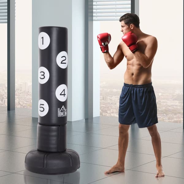 Boksesæk Stående 176 Cm Voksen Fritstående Heavy Duty Stående Boksesæk Med Stand Og Vinyl Pad Boksning Partner Boksetræner Sort