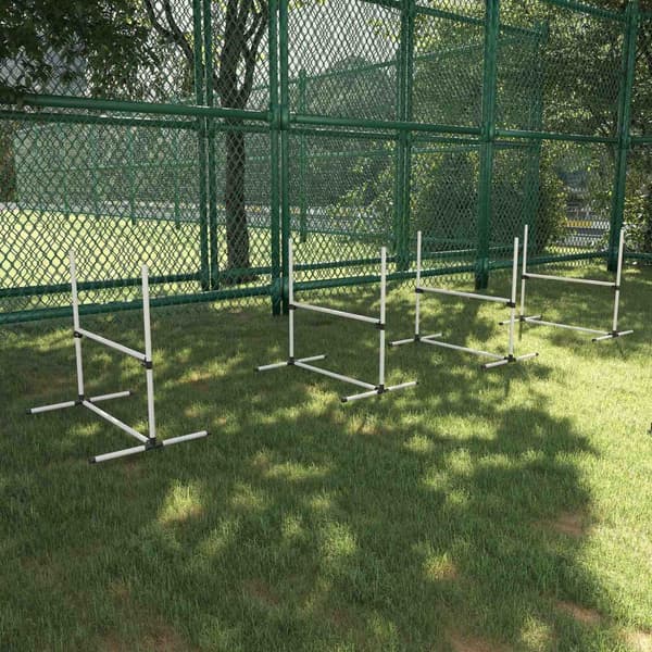 Agility Hækkesæt Slalomstænger Hundetræningssæt 4 X Hække, Plastik, Hvid, 99X65X94Cm