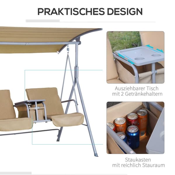 Hollywood Swing Hage Swing 2-Seter Med Solseil Beige 175 X 112 X 165 Cm