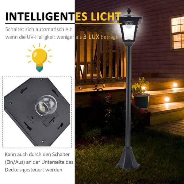 Solar Hage Lanterne Bane Lys Med Led 40 Lumen Svart 18 X 18 X 160Cm