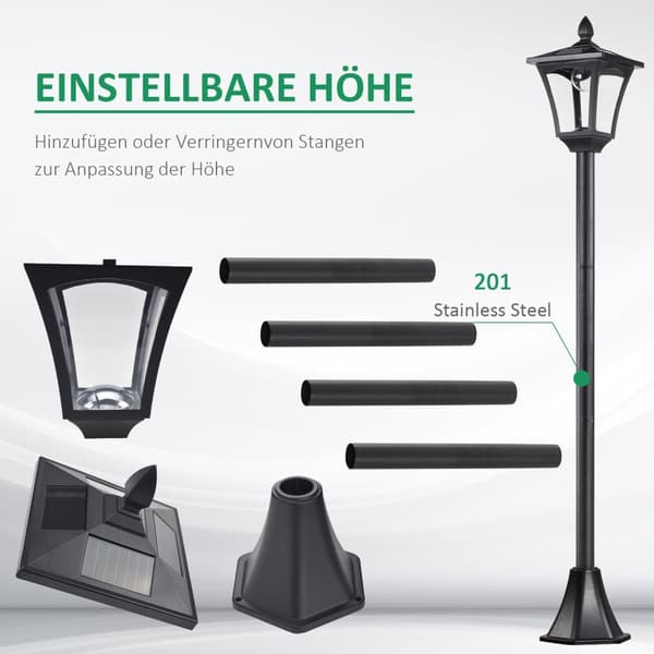 Solar Hage Lanterne Bane Lys Med Led 40 Lumen Svart 18 X 18 X 160Cm