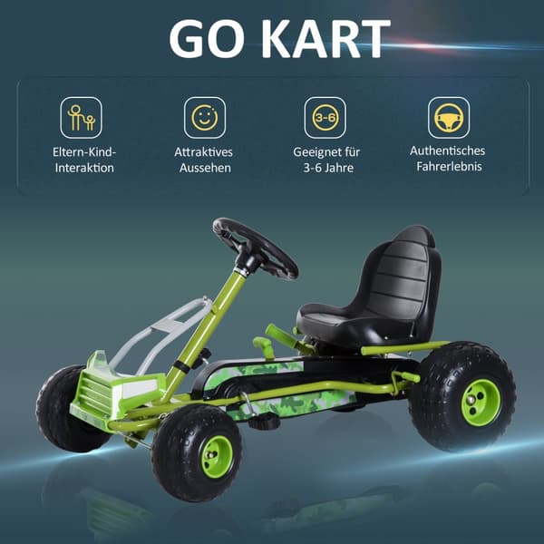Barnas Gokart Pedalbil Barnekjøretøy Med Justerbar Setepedalbil Med Håndbrems Fra 3 År Grønn 95 X 66,5 X 57Cm
