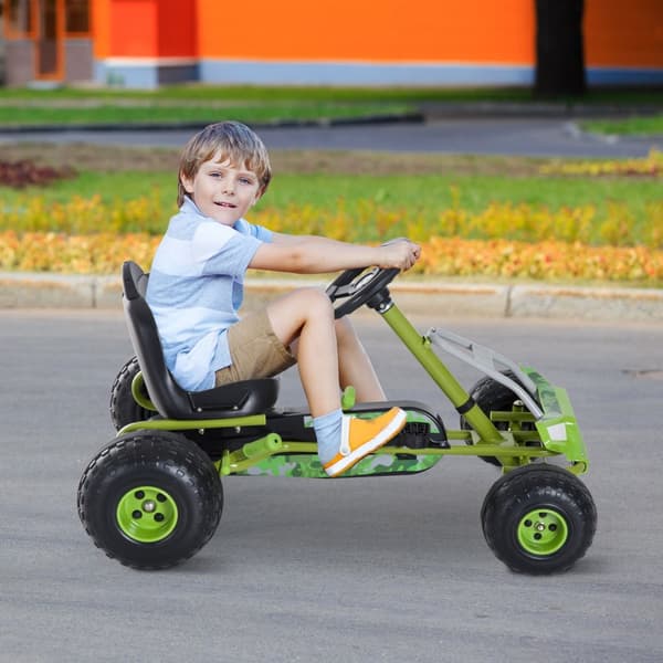 Barnas Gokart Pedalbil Barnekjøretøy Med Justerbar Setepedalbil Med Håndbrems Fra 3 År Grønn 95 X 66,5 X 57Cm