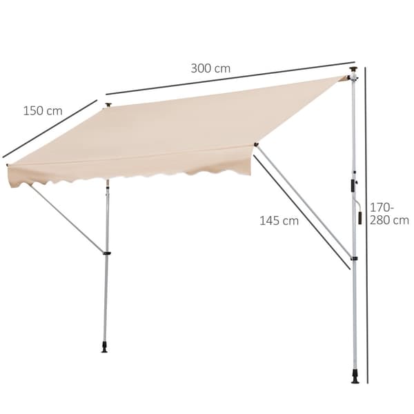 Markiisin Taittuva Varsi Markiisin Kiinnike Markiisin Korkeus Säädettävä Aurinkosuoja Taittuva Varsi Käsikampi Parveke Alumiini Beige 300 X 150Cm