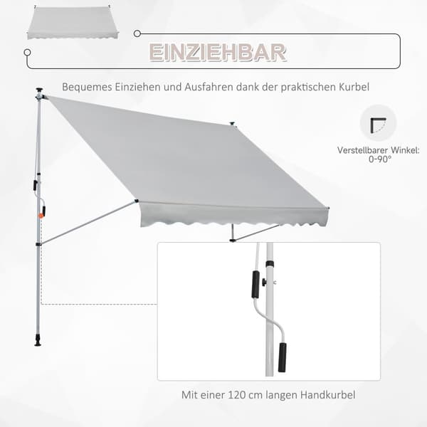Markiisin Taittuva Varsi Markiisin Kiinnike Markiisin Korkeus Säädettävä Aurinkosuoja Taittuva Varsi Käsikampi Parveke Alumiini Beige 300 X 150Cm