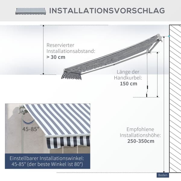 Markis Vikarm Markis Solskydd Handvev Balkong Aluminium Grå Vit 2,95 X 2,45 M