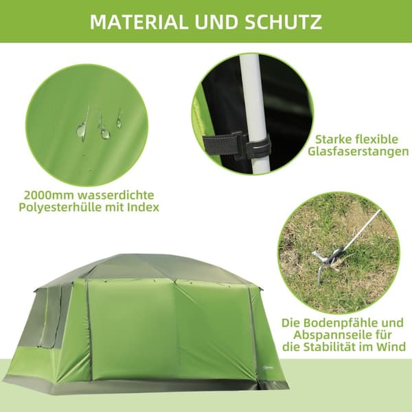 Campingtält Kupoltält Familjetält 2 Sovhytter 4-8 Personer L405 X B305 X H225Cm