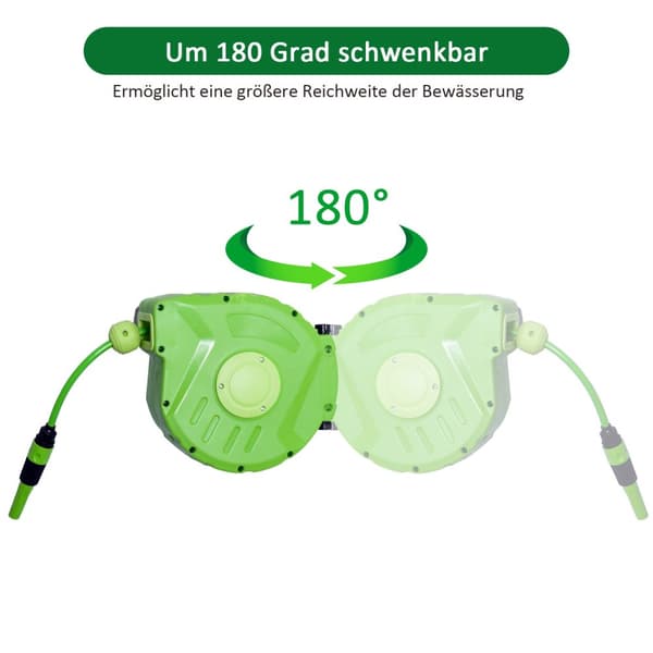 Trykluftslangetromle 10+1M Automatisk Slangetromle, 180° Drejelig, Til Have Og Værksted, Grøn