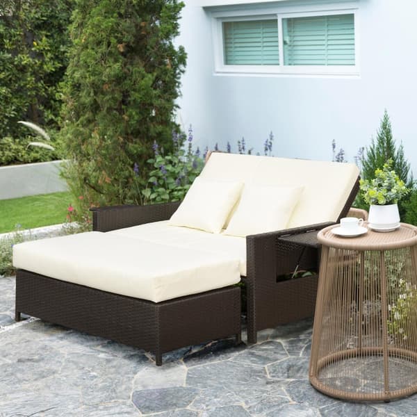 Polyrattan Lounge Sofa Have Sofa Have Liggestol 2-Personers Med Pude Skammel Brun