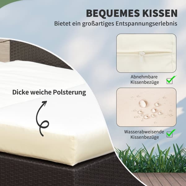 Polyrattan Lounge Sofa Have Sofa Have Liggestol 2-Personers Med Pude Skammel Brun