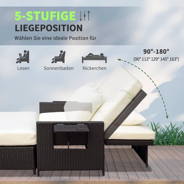 Polyrattan Lounge Sofa Have Sofa Have Liggestol 2-Personers Med Pude Skammel Brun