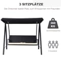 Miniatyrbilde 6 av 10: Hollywood Swing 3-Seters Hage Huske Med Tak Laget Av Polyrattan + Metall, Svart, 198 X 124 X 179 Cm