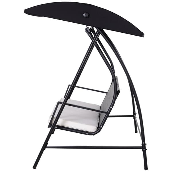 Hollywood Swing 3-Seters Hage Huske Med Tak Laget Av Polyrattan + Metall, Svart, 198 X 124 X 179 Cm