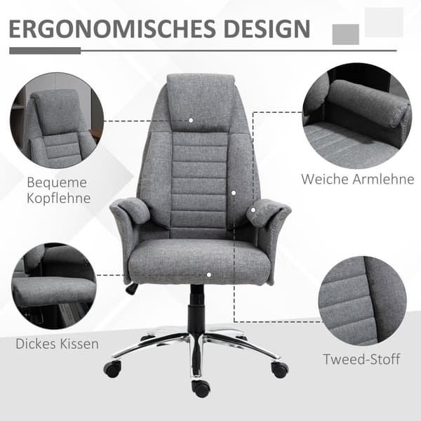 Drejestol Executive Chair Kontorstol Skrivebordsstol Højdejusterbart Stof + Metal 68 X 69 X 116-126 Cm (Grå)