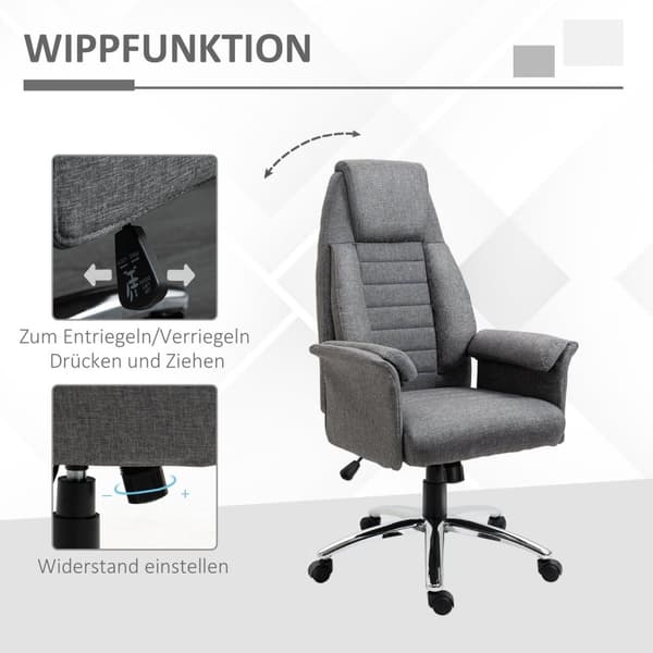 Drejestol Executive Chair Kontorstol Skrivebordsstol Højdejusterbart Stof + Metal 68 X 69 X 116-126 Cm (Grå)